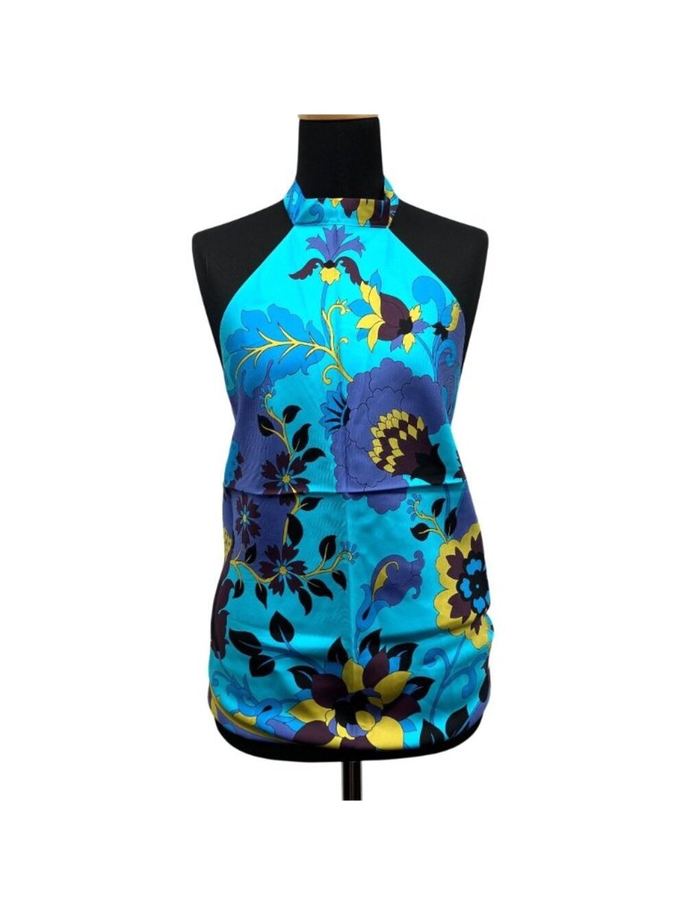 Dior Flower Halter Neck Silk Top Shirt Blouse Blue Multi